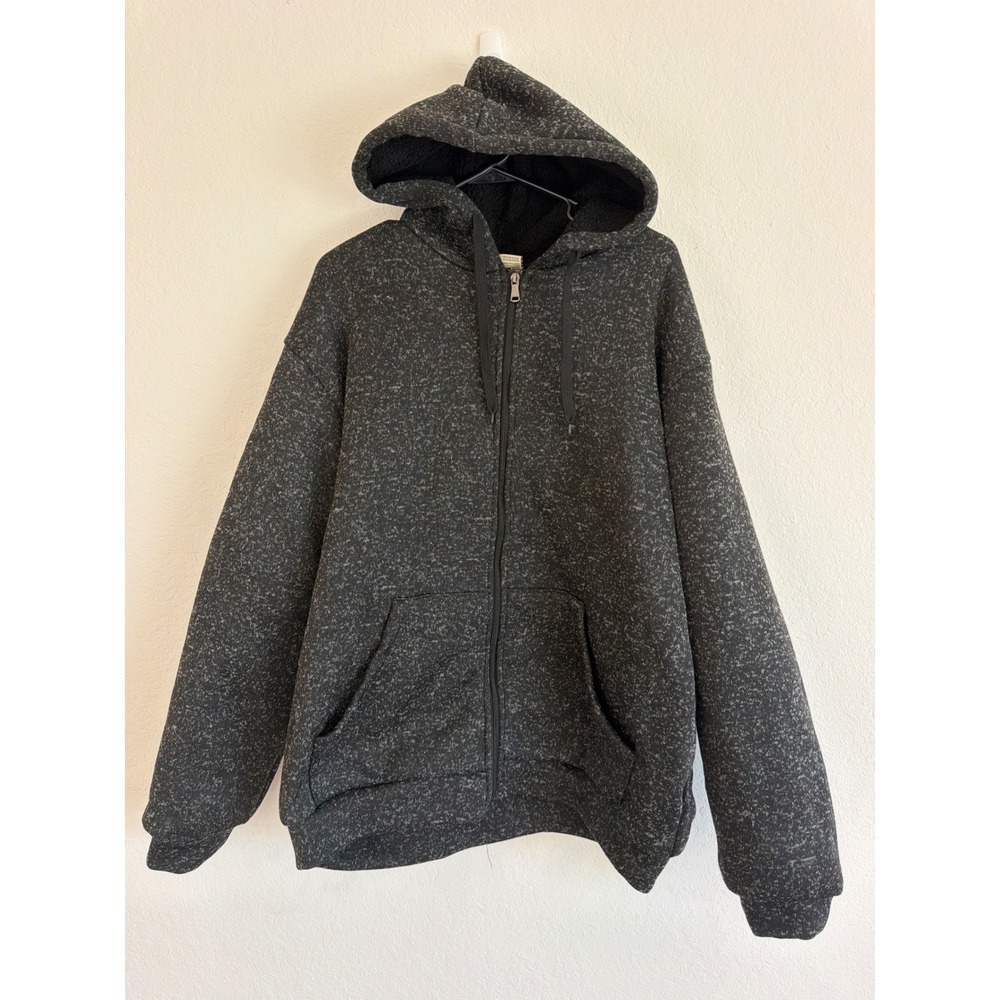 Open Trails Mens XL Full Zip Sherpa Lined Hoodie Charcoal Gray Marled Knit NEW